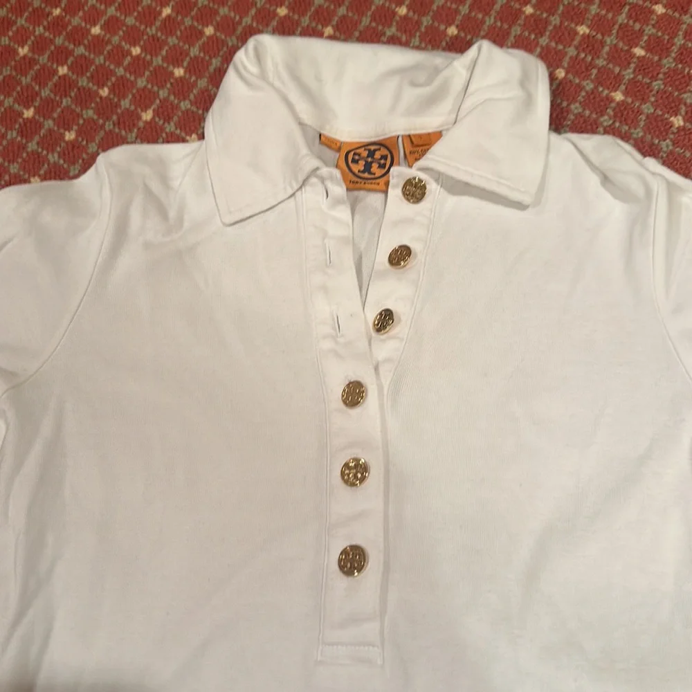 Tory Burch white button tee size small